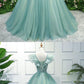 Green tulle lace long prom dress, green evening dress cg2037