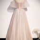 PINK TULLE LONG A LINE PROM DRESS PINK EVENING DRESS     cg20428