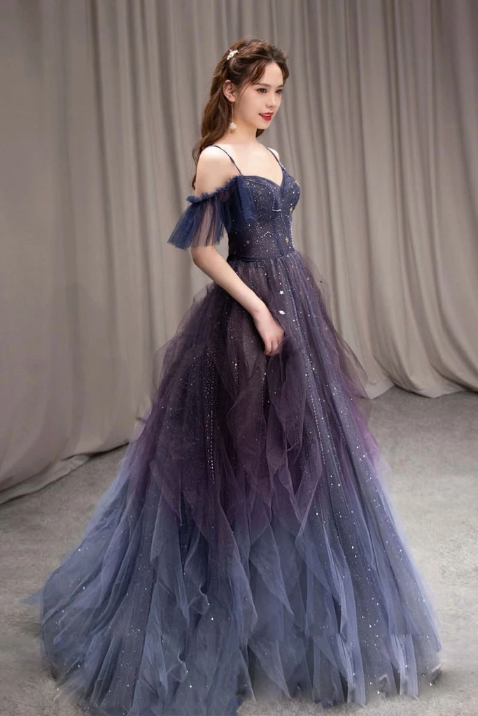 PURPLE SWEETHEART NECK TULLE LONG PROM DRESS PURPLE FORMAL DRESS    cg20454