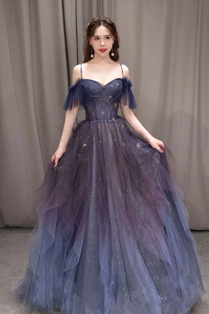 PURPLE SWEETHEART NECK TULLE LONG PROM DRESS PURPLE FORMAL DRESS    cg20454