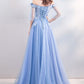 BLUE LACE LONG A LINE PROM DRESS BLUE EVENING DRESS    cg20490