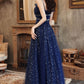 BLUE TULLE LONG A LINE PROM DRESS BLUE EVENING DRESS    cg20546