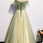 GREEN TULLE LACE LONG A LINE PROM DRESS EVENING DRESS    cg20604