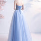 BLUE TULLE LACE LONG A LINE PROM DRESS EVENING DRESS    cg20719
