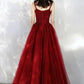 BURGUNDY TULLE LONG A LINE PROM DRESS EVENING DRESS    cg20771