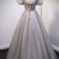 GRAY V NECK TULLE LONG A LINE PROM DRESS EVENING DRESS    cg20773