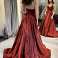 Burgundy satin long A line prom dress evening dress    cg20803