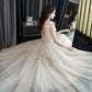 CHAMPAGNE V NECK TULLE BEADS LONG PROM DRESS EVENING DRESS    cg20810