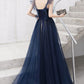 Dark blue sweetheart tulle long prom dress blue tulle formal dress    cg20831