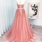 2021 A-Line Tulle Halter Long Pink Prom Dresses     cg20886
