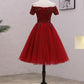 Tulle Dark Red Off The Shoulder Knee Length Homecoming Dress, Red Party Dress cg2089
