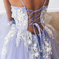 A-line lavender tulle and white lace appliques long prom dress formal dress    cg20910