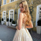 Luxurious A Line Spaghetti Straps Champagne Long Prom Dress    cg20925