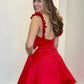Cute A Line V Neck Red Short Homecoming Dress with Ruffle    cg20941