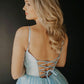 BLUE V NECK TULLE SEQUIN LONG PROM DRESS BLUE TULLE FORMAL DRESS    cg20961