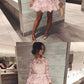 pink short homecoming dresses, long sleeves lace short dresses, lace tiered short homecoming dress with sleeves  cg210