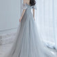 GRAY TULLE BEADS LONG A LINE PROM DRESS EVENING DRESS    cg21010