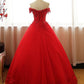 Red Off Shoulder Long Party Dress, A-Line Tulle Evening Dress Formal Gown prom dress evening dress    cg21035