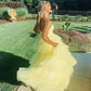 Yellow tulle long A line prom dress evening dress    cg21062