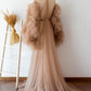 Champagne Tulle Maternity Women Dresses Ruffles Tiered Long Sleeves Full Sleeves Tulle Robe Women prom Dress   cg21082