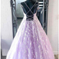 Lace Backless Long Lilac Prom Dresses    cg21087