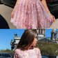 Cute A Line Round Neck Cap Sleeves Pink Lace Short Homecoming Dresses cg211