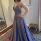 Blue v neck long A line prom dress evening dress    cg21178