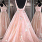 Elegant Tulle V-neck Neckline Floor-length A-line Prom Dresses With Lace Appliques & Belt    cg21246