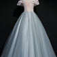 GRAY TULLE LACE LONG BALL GOWN PROM DRESS FAHION DRESS     cg21252