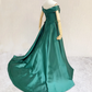 Dark Green A-Line Sweetheart Off Shoulder Satin Junior Prom Dress, Green Wedding Party Dress   cg21264
