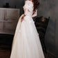 CHAMPAGNE TULLE LONG A LINE PROM DRESS EVENING DRESS     cg21314
