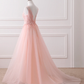 Pink Tulle Round Lace Applique Long Formal Dress, Pink Tulle Junior Prom Dress    cg21327