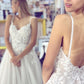 Thin Straps Backless White Lace Long Prom Wedding Dress, White Lace Formal Dress, White Evening Dress    cg21334