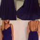 Simple Blue V-Neck Spaghetti Strap Backless Sweep Train Long Evening Prom Dresses cg2140
