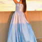 Backless Light Blue Long Prom Dresses with Pocket, Long Light Blue Formal Evening Dresses   cg21425