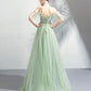 Green tulle off shoulder long prom dress, green tulle evening dress cg2143