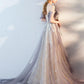 Gray tulle lace long prom dress, gray tulle lace evening dress    cg21445