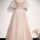 PINK TULLE LONG A LINE PROM DRESS PINK EVENING DRESS cg21455