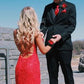 elegant mermaid red long prom dress with train   cg21459