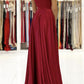 Burgundy satin long A line prom dress simple evening dress   cg21463