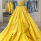 Simple yellow satin long prom dress yellow evening dress    cg21466