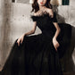 BLACK TULLE BEADS LONG A LINE PROM DRESS EVENING DRESS    cg21506