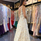 Women V Neck White Ruffles Prom Dresses With Lace Appliques    cg21524