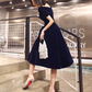 Navy Blue Velvet Tea Length V-Neckline Party Dress,prom dress    cg21532