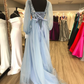 Bell Sleeves Blue Long Formal Dress prom dress    cg21544