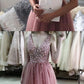 Gorgeous V Neck Beaded Blush Pink Long Evening Dresses Prom Dresses cg2159