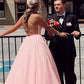 A-line pink shimmering long prom dress with lace up back    cg21612