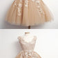 A-Line Sleeveless Champagne Short Homecoming Dresses,Appliqued Tulle Homecoming Dresses cg2165