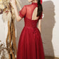 BURGUNDY TULLE LONG A LINE PROM DRESS EVENING DRESS    cg21762
