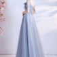 GRAY TULLE SEQUINS LONG A LINE PROM DRESS EVENING DRESS    cg21764
